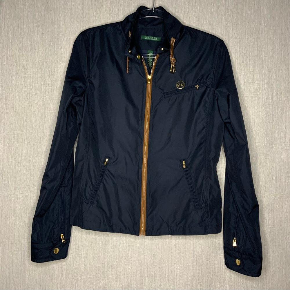 Lauren Ralph Lauren Navy Blue Jacket | Mock Neck Buckle Collar | Size Large